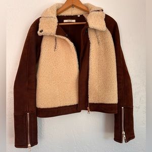 J Brand Belita Suede Sherpa Real Leather Brown & White Jacket Women’s Small